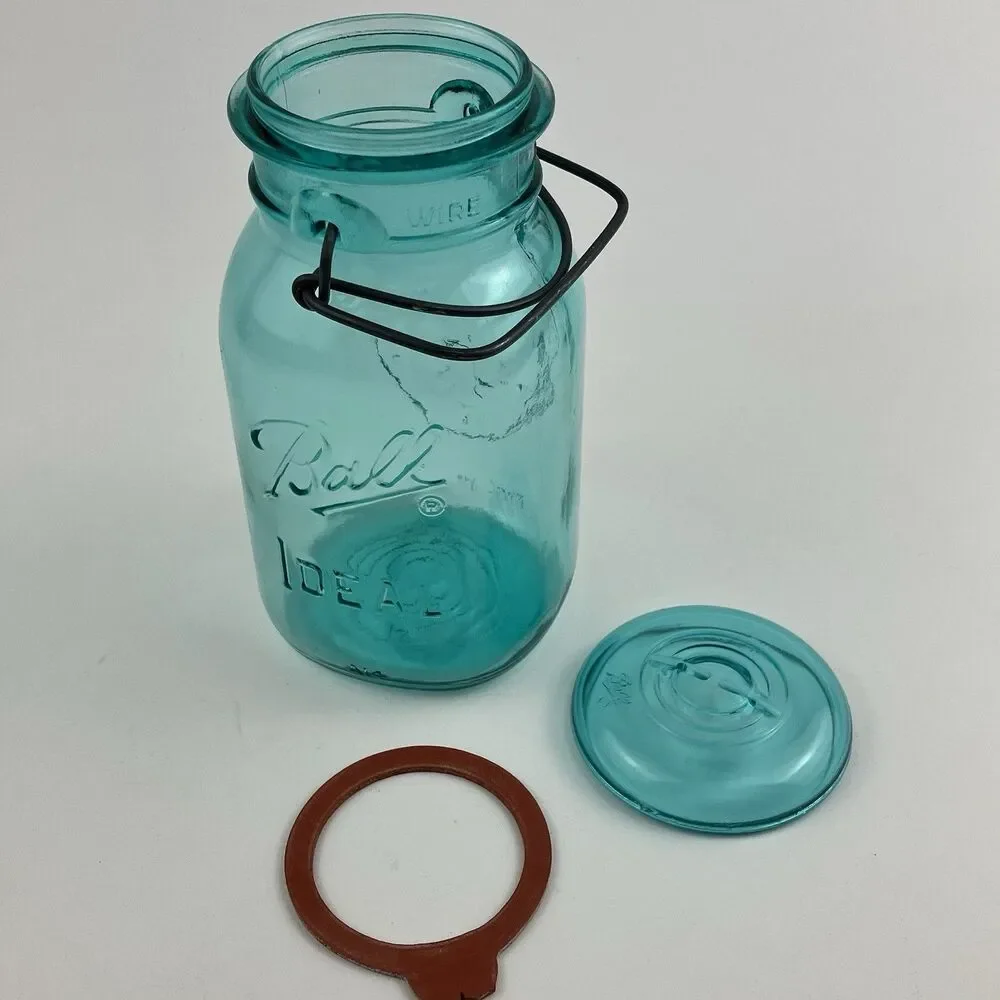 Ball Ideal Glass Blue Bicentennial 1776-1976 Celebration Wire Clamp Glass Jar
